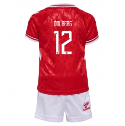 Dänemark Kasper Dolberg #12 Heimtrikot Kinder EM 2024 Kurzarm (+ kurze hosen)