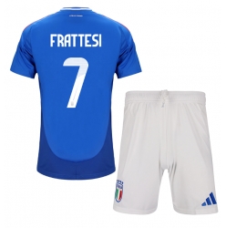 Italien Davide Frattesi #7 Heimtrikot Kinder EM 2024 Kurzarm (+ kurze hosen)