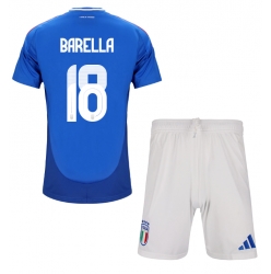 Italien Nicolo Barella #18 Heimtrikot Kinder EM 2024 Kurzarm (+ kurze hosen)