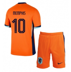 Niederlande Memphis Depay #10 Heimtrikot Kinder EM 2024 Kurzarm (+ kurze hosen)