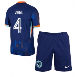 Niederlande Virgil van Dijk #4 Auswärtstrikot Kinder EM 2024 Kurzarm (+ kurze hosen)