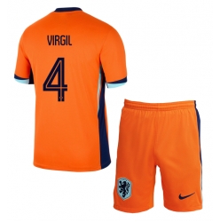 Niederlande Virgil van Dijk #4 Heimtrikot Kinder EM 2024 Kurzarm (+ kurze hosen)