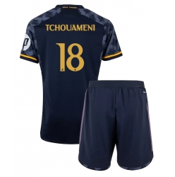 Real Madrid Aurelien Tchouameni #18 Auswärtstrikot Kinder 2023-24 Kurzarm (+ kurze hosen)