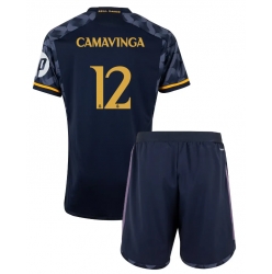Real Madrid Eduardo Camavinga #12 Auswärtstrikot Kinder 2023-24 Kurzarm (+ kurze hosen)